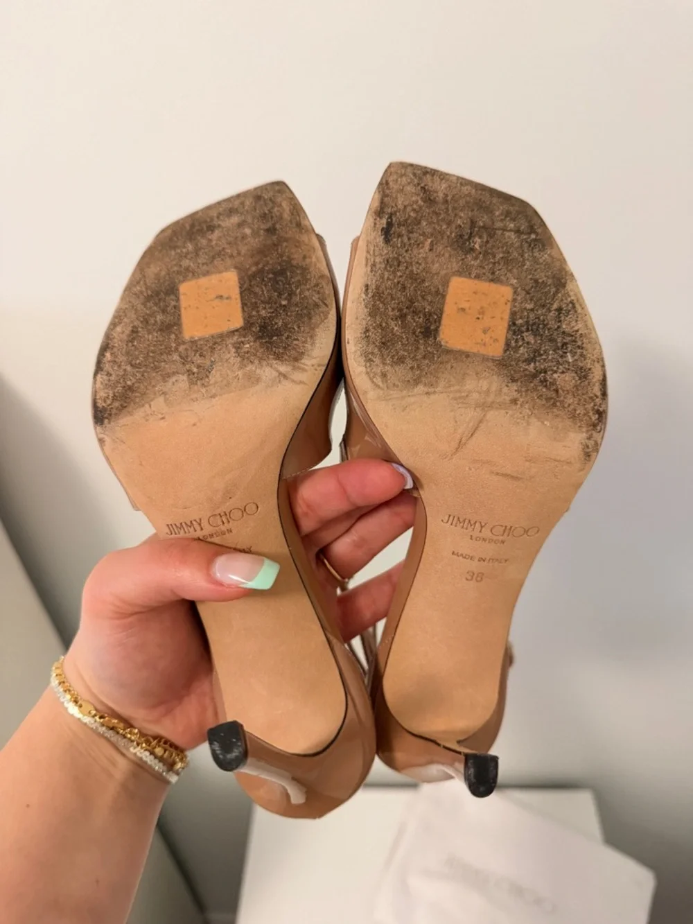 Jimmy Choo 95 Azia Nude Patent Strappy Stiletto Sandals - Picture 6 of 6